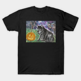 Halloween black cats Pumpkin Jack o lantern watercolor painting T-Shirt